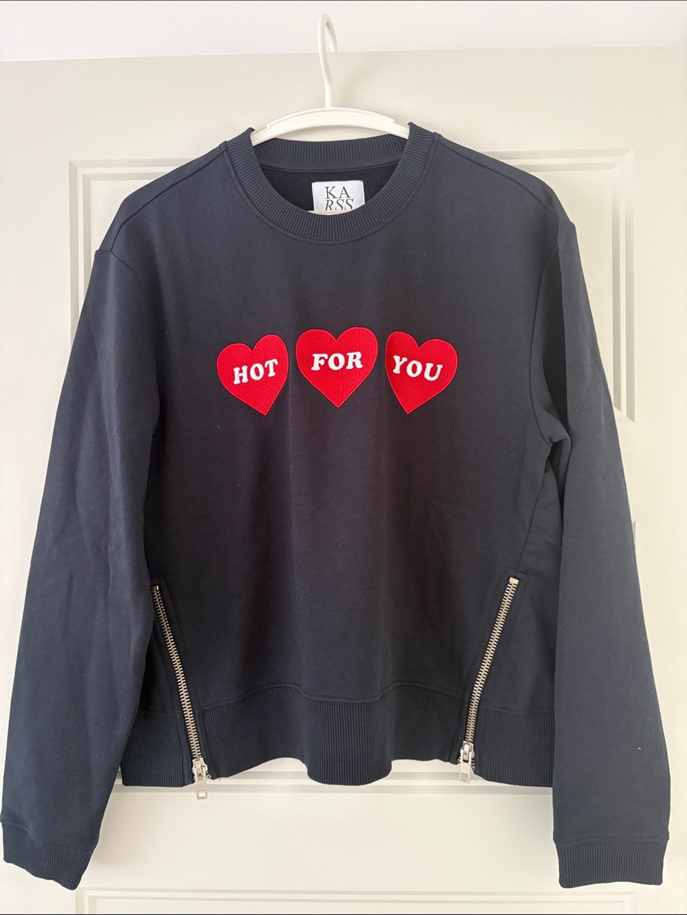 Zoe Karssen Navy Sweater with Red Heart Print